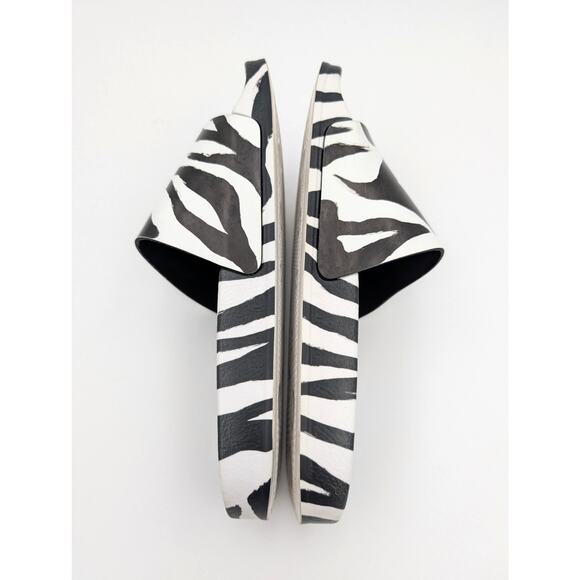Off-White Zebra Printed Pool Slide Sandals Women's White/Black Size US7.5 EU38 - Picture 6 of 13